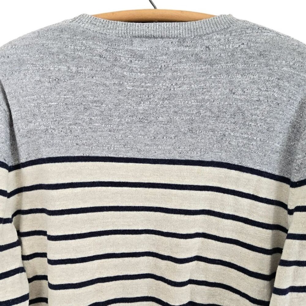 Banana Republic Mens Striped Gray & Cream Crew Neck Sweater Medium - Picture 4 of 7
